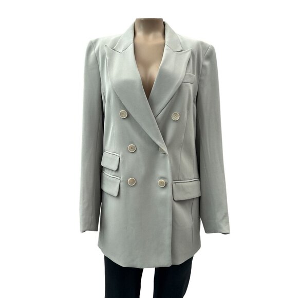 H&M Womens Blazer Jacket Career Long Sleeve Double-Breasted Pockets Light Gray S - Picture 1 of 13